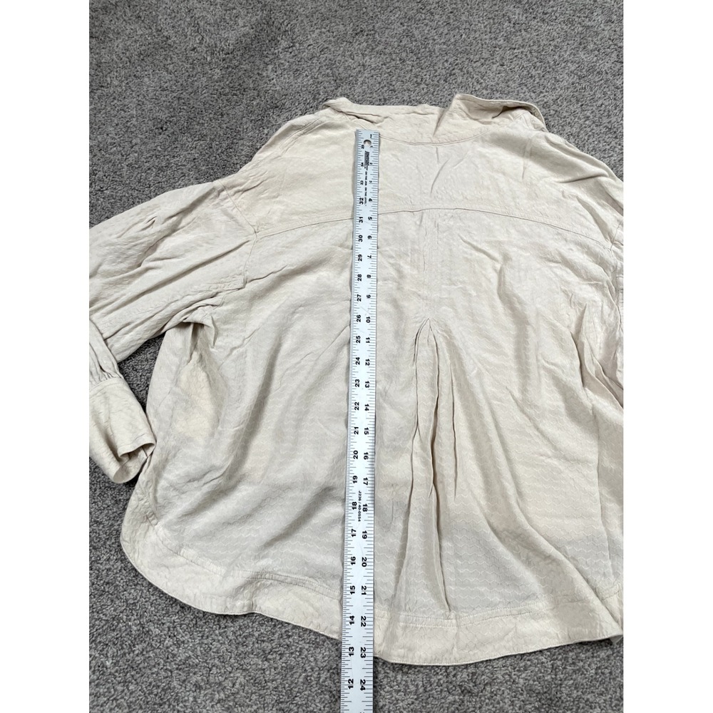 Free People Shirt Womens XS Button Down Beige Boho Tunic High Low Flowy Flutter - Picture 8 of 8